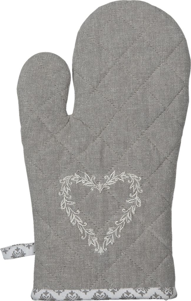 Clayre & Eef Ofenhandschuh 16x30 cm Grau Weiß Baumwolle Herzen Karos