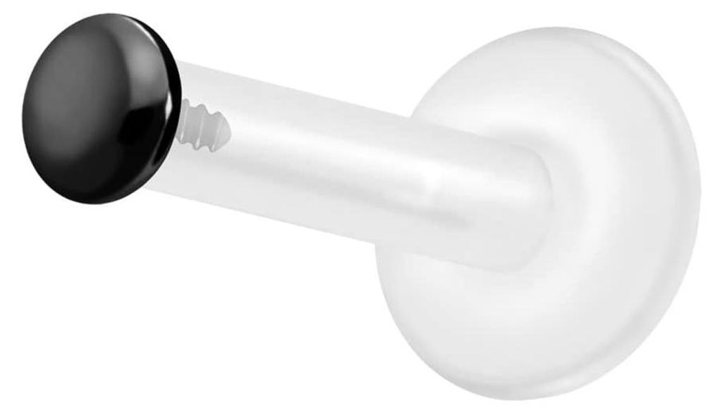 Ohrpiercing, Nasenpiercing PTFE Labret mit Innengewinde + Titan-Aufsatz FLACH Schwarz Stablänge: 10mm | Stabstärke: 1,6mm | Discgröße: 2mm