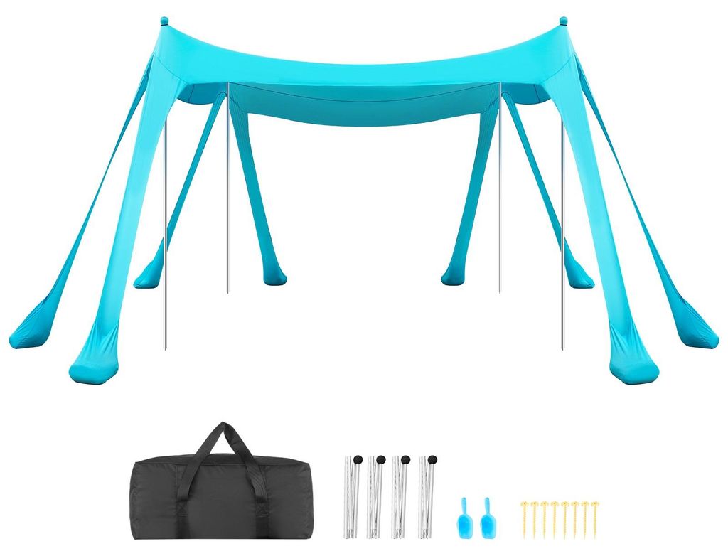Strandzelt & Strandmuschel - Sonnensegel - UPF 50+ UV-Schutz - 3 x 3 x 2 m - Inkl. Sandsäcke, Stützstangen, Sandschaufeln - Tragbar, Windstabil -...