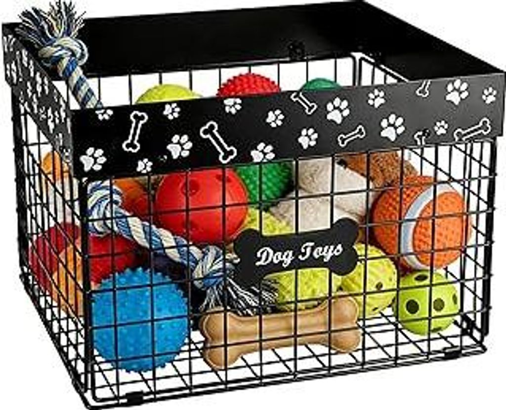 Hundespielzeug Aufbewahrung Metallkorb schwarz – Hunde und Katzen Spielzeug Korb mit Griff, faltbarer Haustier Organizer Box, Aufbewahrungskorb f...