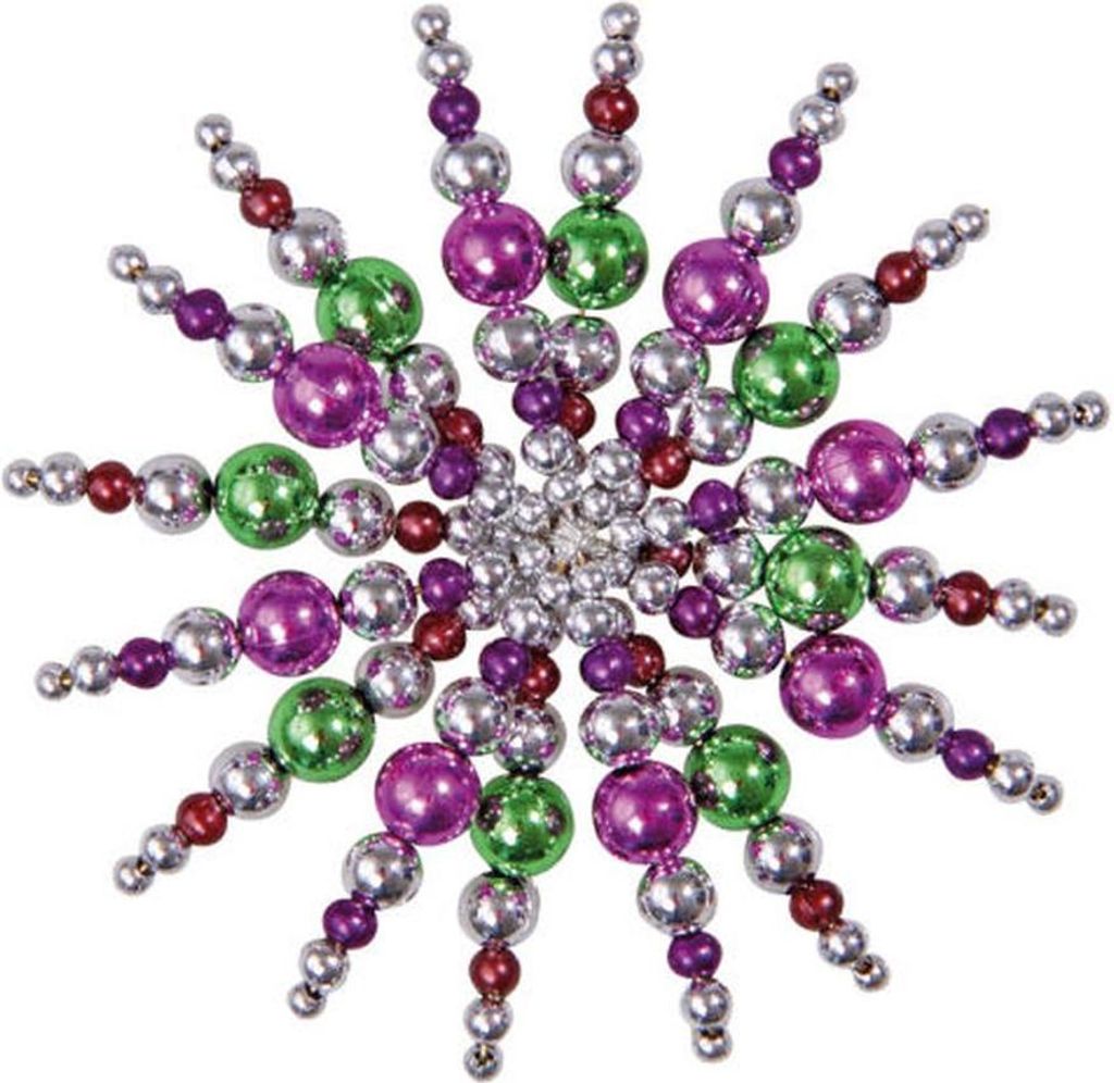 A snowflake-shaped ornament made of beads.