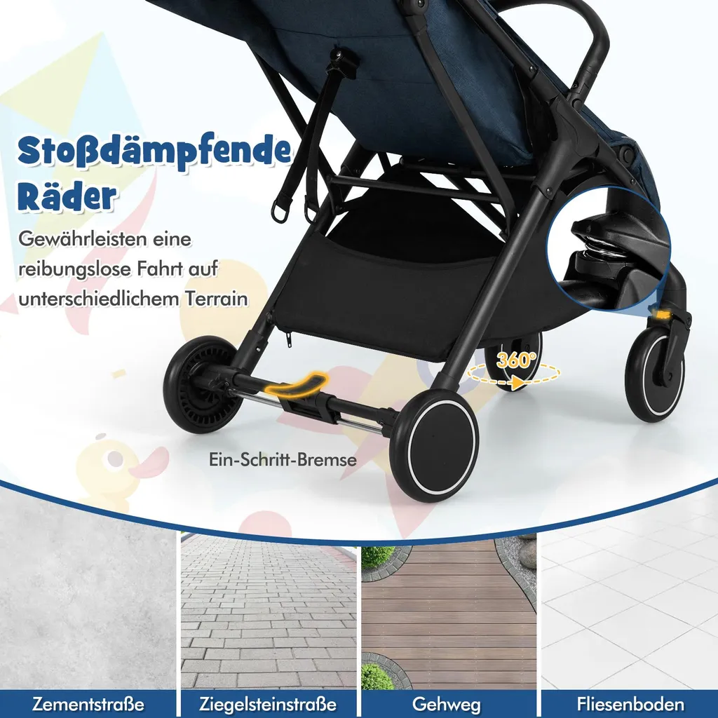Poussette Enfant Légère avec Dossier Réglable et Repose-pieds - Bleu