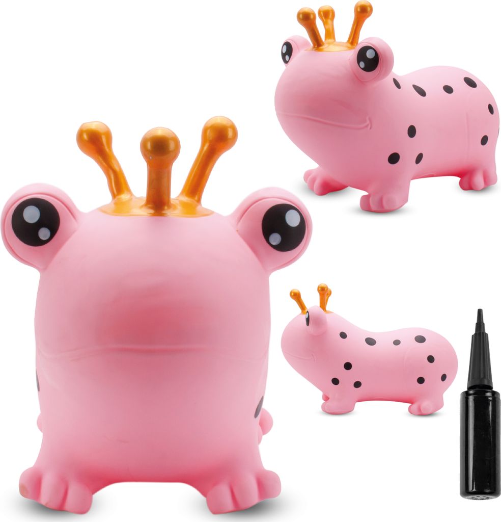 SUN BABY hüpftiere ab 1 Jahr mit Pumpe aufblasbares Hüpfspielzeug aus hochwertigem und strapazierfähigem Gummi rosa Frosch mit Krone