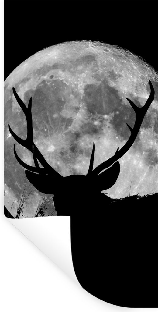 MuchoWow Wandtattoo Wandsticker Wandaufkleber Hirsch - Mond - Nacht 40x80 cm Selbstklebend und Repositionierbar - Repositionierbar - Wasser abwei...