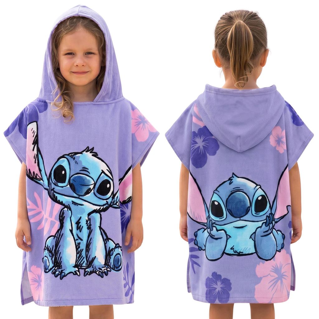 Disney Stitch Kinder-Badeponcho mit Kapuze, schnelltrocknender Strandponcho aus 100 % Baumwolle, Einheitsgröße