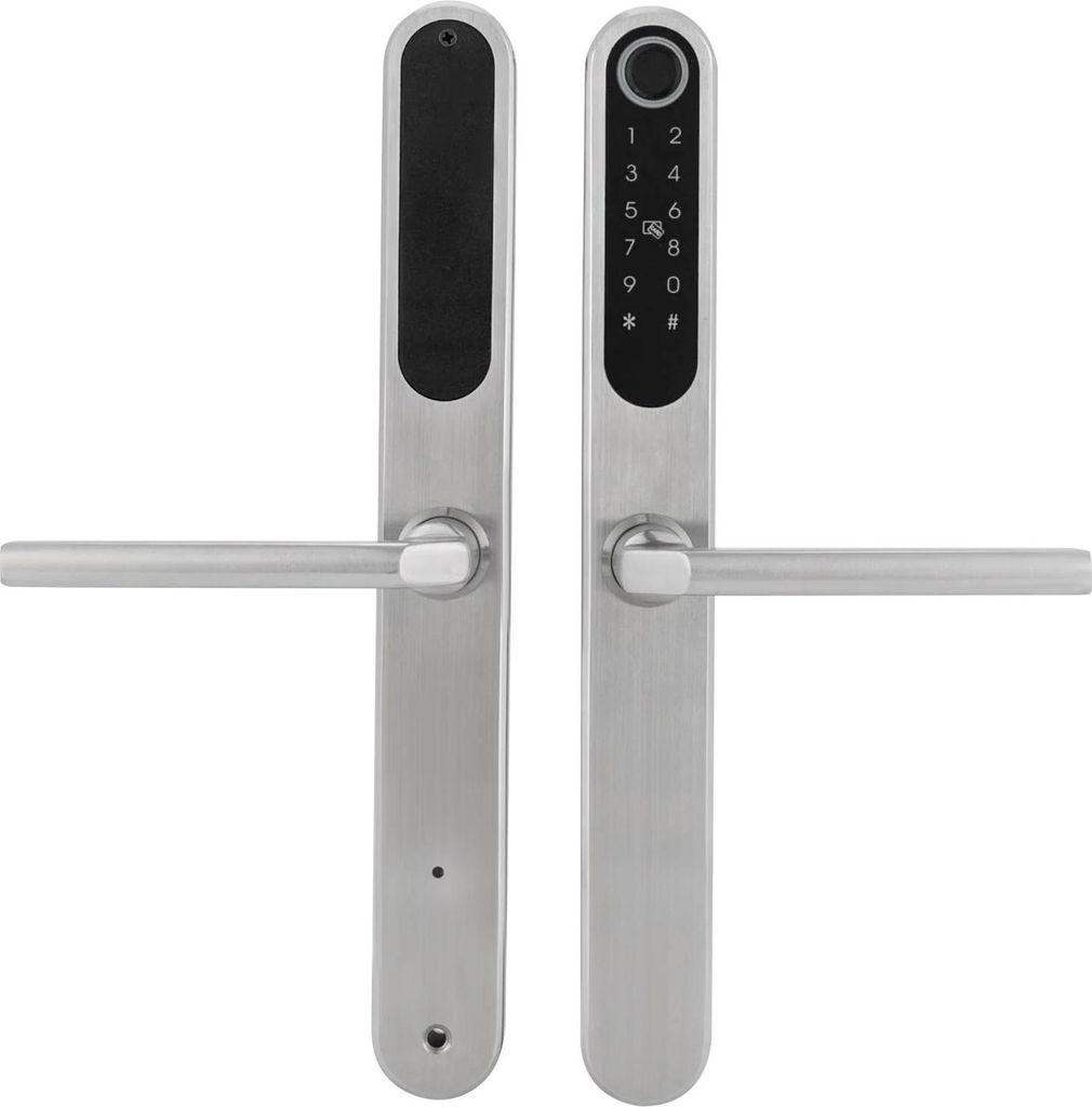 Smart-Schiebetürschloss - Elektronisches Türschloss mit Griff - Fingerabdruck, Code, IC-Karte, Bluetooth, Schlüssel - IP45 - 304 Edelstahl - fü...