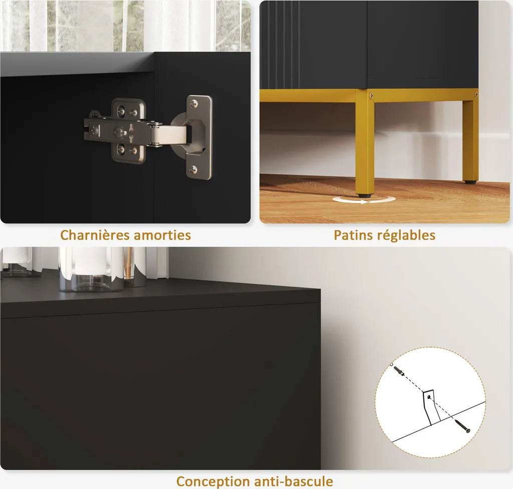 Buffet Design Noir et Or : Solution de Rangement Élégante et Compacte - 7