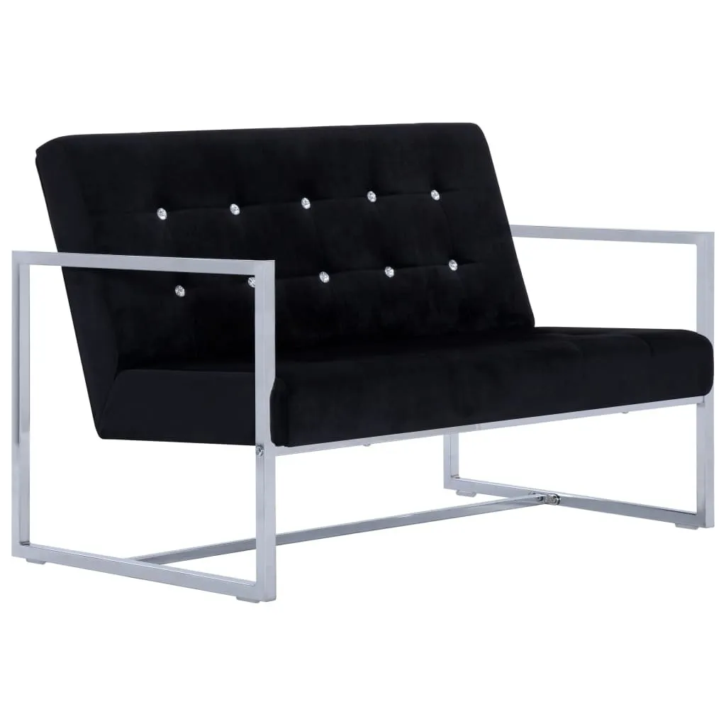 Canapé 2 places vidaXL en velours noir et pieds chrome design chic