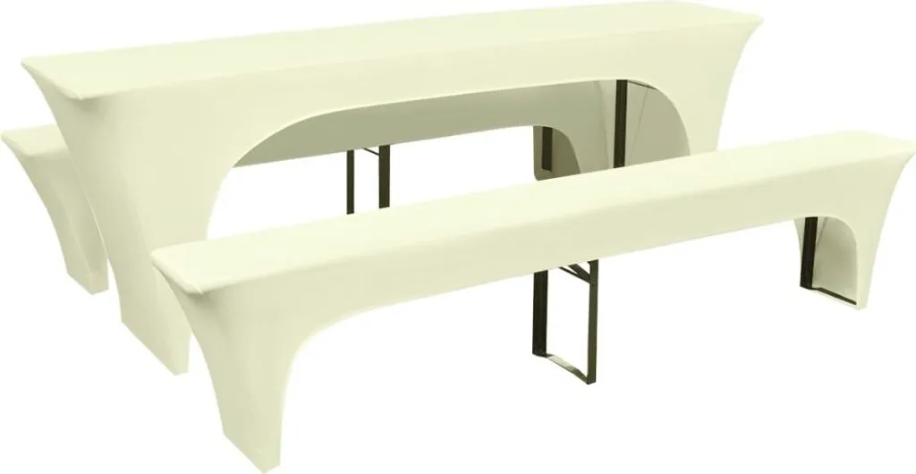 vidaXL Housse de table de bière et bancs stretch crème 3 pièces