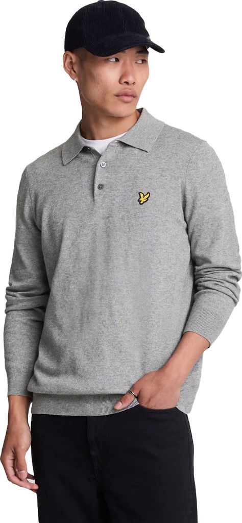 Lyle & Scott Polo langarm einfarbig grau Slim Fit