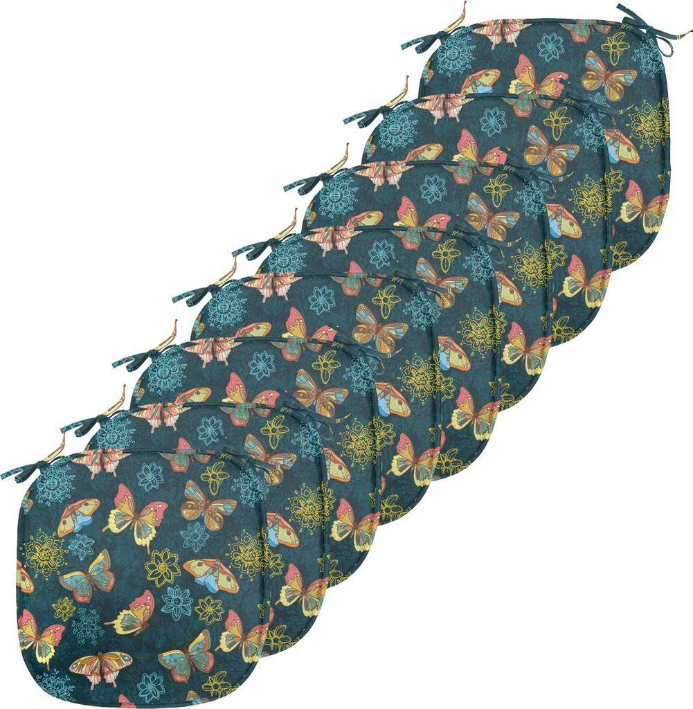 ABAKUHAUS Blumen Polster für Esszimmerstühle, Schmetterlinge und Blumen, Dekoratives wasserfestes Kissen mit Riemen für Küchensitze, 40 cm x 40...