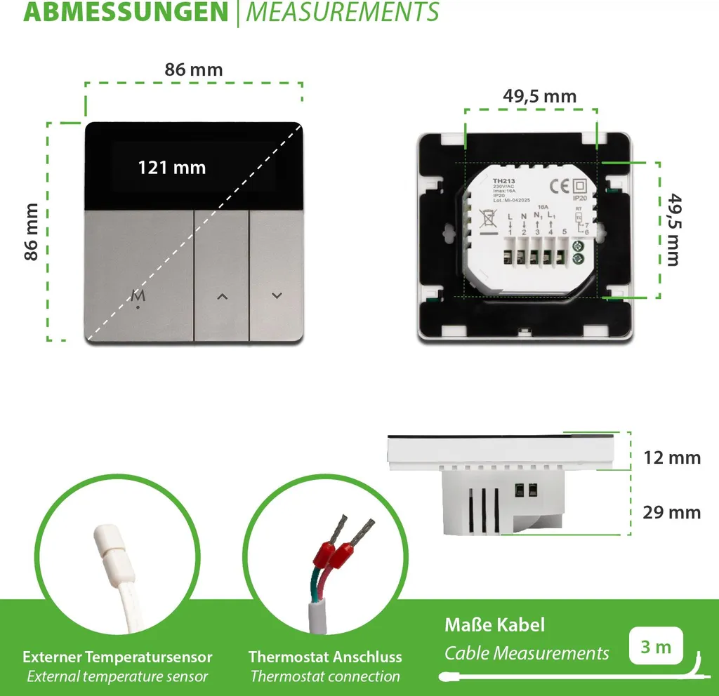 Thermostat WiFi intelligent TH213 avec écran tactile et mode éco