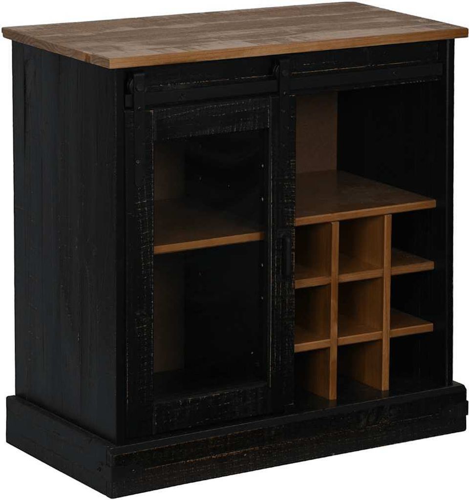 Sideboard HALDEN mit Schiebetür Schwarz 80x40x80 cm Massivholz
