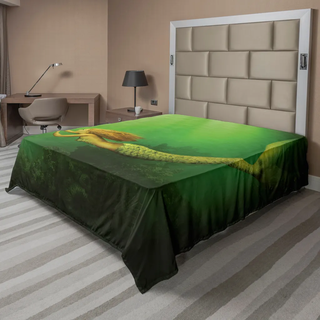 Drap-housse Imprimé Sirène Fantaisie, Linge de Lit Décoratif 275 x 260 cm