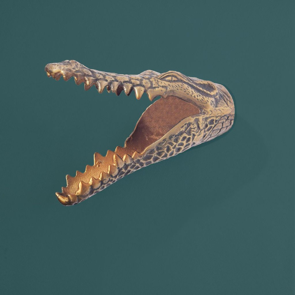 FineBuy Wanddekoration Krokodil Aluminium 14x20x31 cm · Exotisches Wandobjekt Tiermotiv in Goldoptik · Handgefertigte & moderne Wandfigur aus Metall