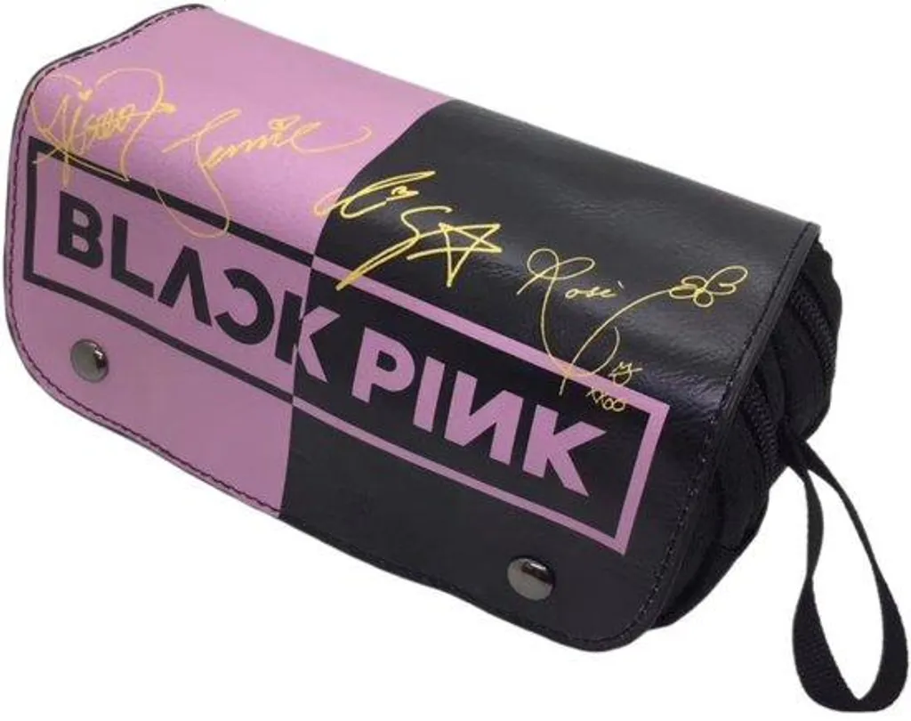 Grande trousse scolaire à plusieurs compartiments noir et rose