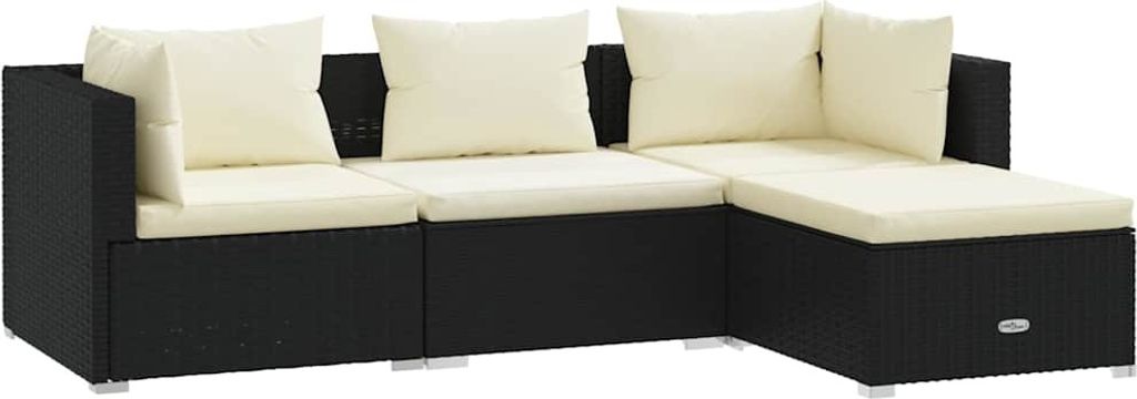 vidaXL 4-tlg. Garten-Lounge-Set mit Auflagen Poly Rattan Schwarz