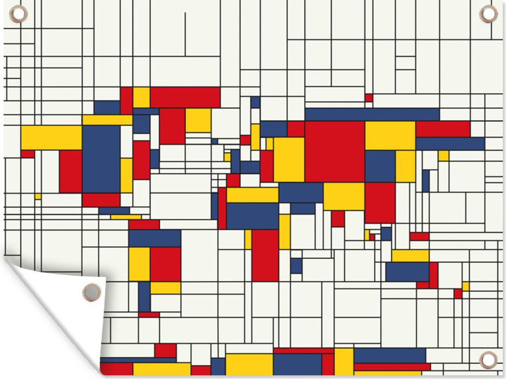 MuchoWow 80x60 cm Outdoor-Poster Gartendeko Sichtschutz Garten Poster für den Garten Weltkarte - Mondrian - Farben