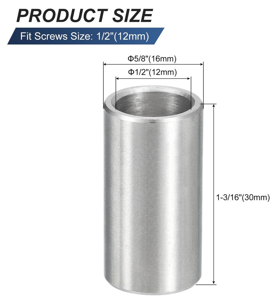 5 Stš¹ck Distanzhš¹lsen Abstandshalter Edelstahl, 12mm ID x 16mm OD x 30mmL 304 Edelstahl Runde Abstandshalter ohne Gewinde S?ulen fš¹r Schra...