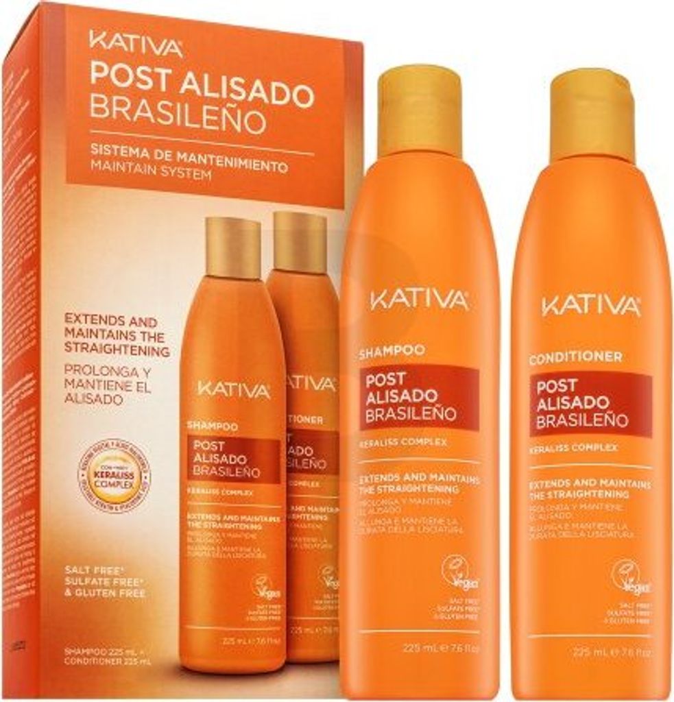Kativa Post Brazilian Straightening Shampoo + Conditioner Set zur Haarglättung mit Keratin 2 x 225 ml