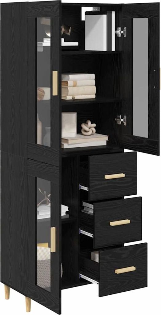 Eleganter Möbel Highboard Schwarz Eichen-Optik 69,5 x 34 x 180cm Holzwerkstoff - CJG401629 - Kommoden
