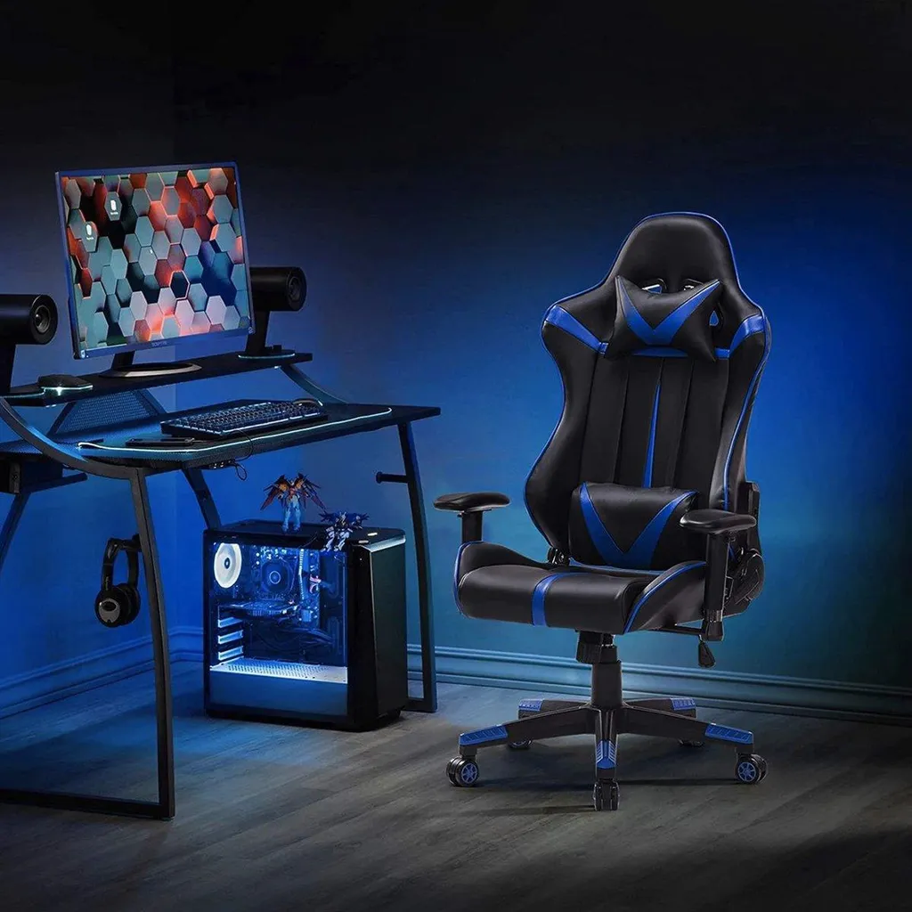 Siège gaming ajustable Happyment Moskau bleu tissu avec dossier ergonomique - 3