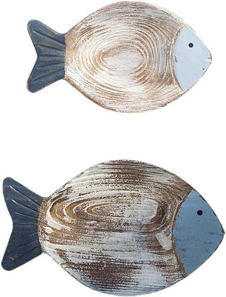 Objet décoratif Poisson 3D en bois massif, thème océanique de 40 cm