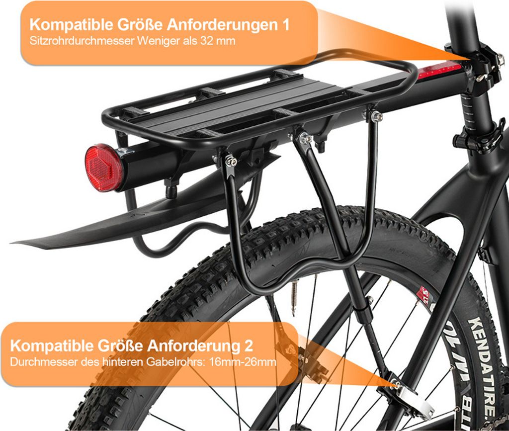 Fahrrad Gepäckträger Sattelmontage - Aluminium Mit Reflektor 50kg Tragkraft