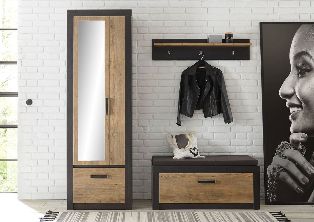 LIVOJO I11 Garderobe Flur Sitzbank breit mit Sitzkissen 107 x 48 x 42 cm Kastanie & Fresko