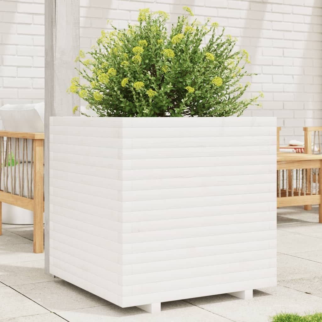 Design Pflanzkübel Weiß 70x70x72 cm Massivholz Kiefer, Gabionen 2024 Neu