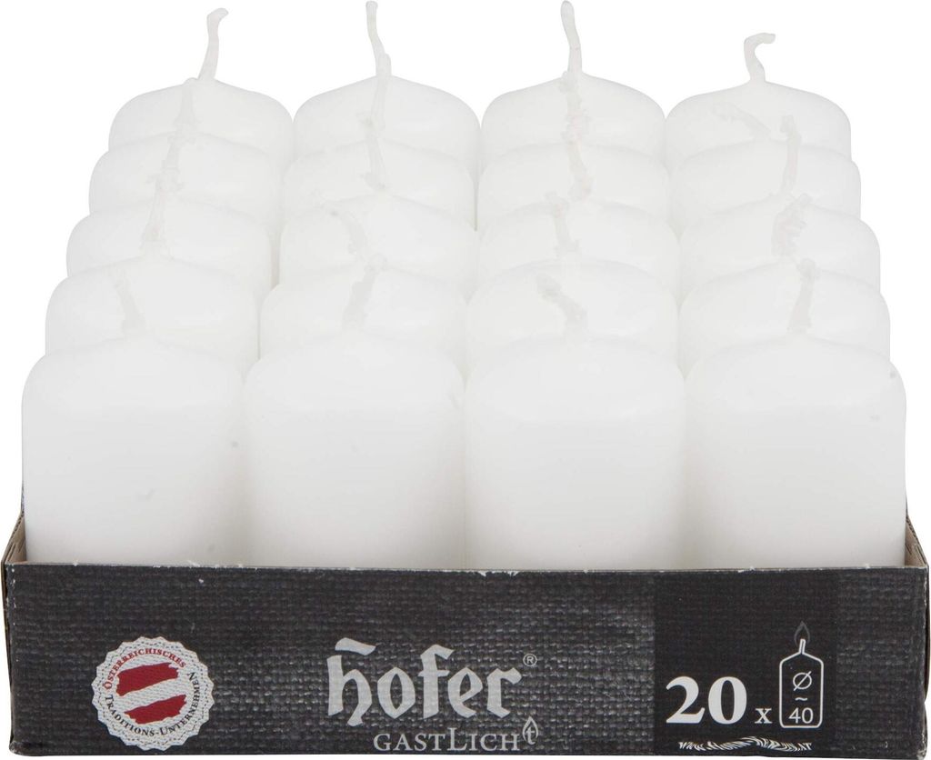 HOFER Candele a colonna 20 pezzi bianche - 4x7 cm - Lunga Immagine del prodotto 