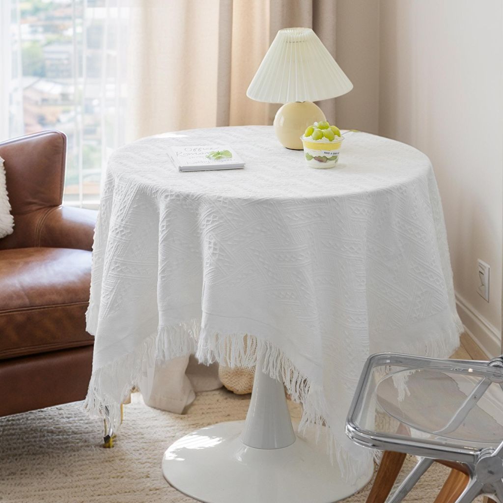 Tischdecken mit Quaste, Tischdecke für drinnen und draußen, Küchentischdecke für Bauernhaus-Urlaubscampingpartys Beige 90x85cm