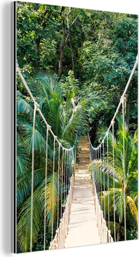 MuchoWow Wanddekoration Metall Metallbild Wandkunst 40x60 cm Dschungel - Palme - Brücke - Natur - Pflanzen MuchoWow Aluminium Gemälde - Wanddekor...
