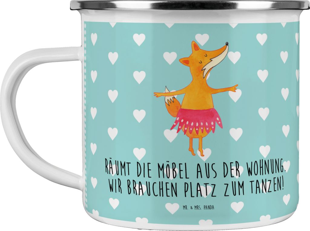 Mr. & Mrs. Panda Emaille Tasse Fuchs Ballerina - Türkis Pastell - Geschenk, Haferl, Ballett, Feier, Pott, becher, Party, Geburtstag, Teetasse, Kaf...