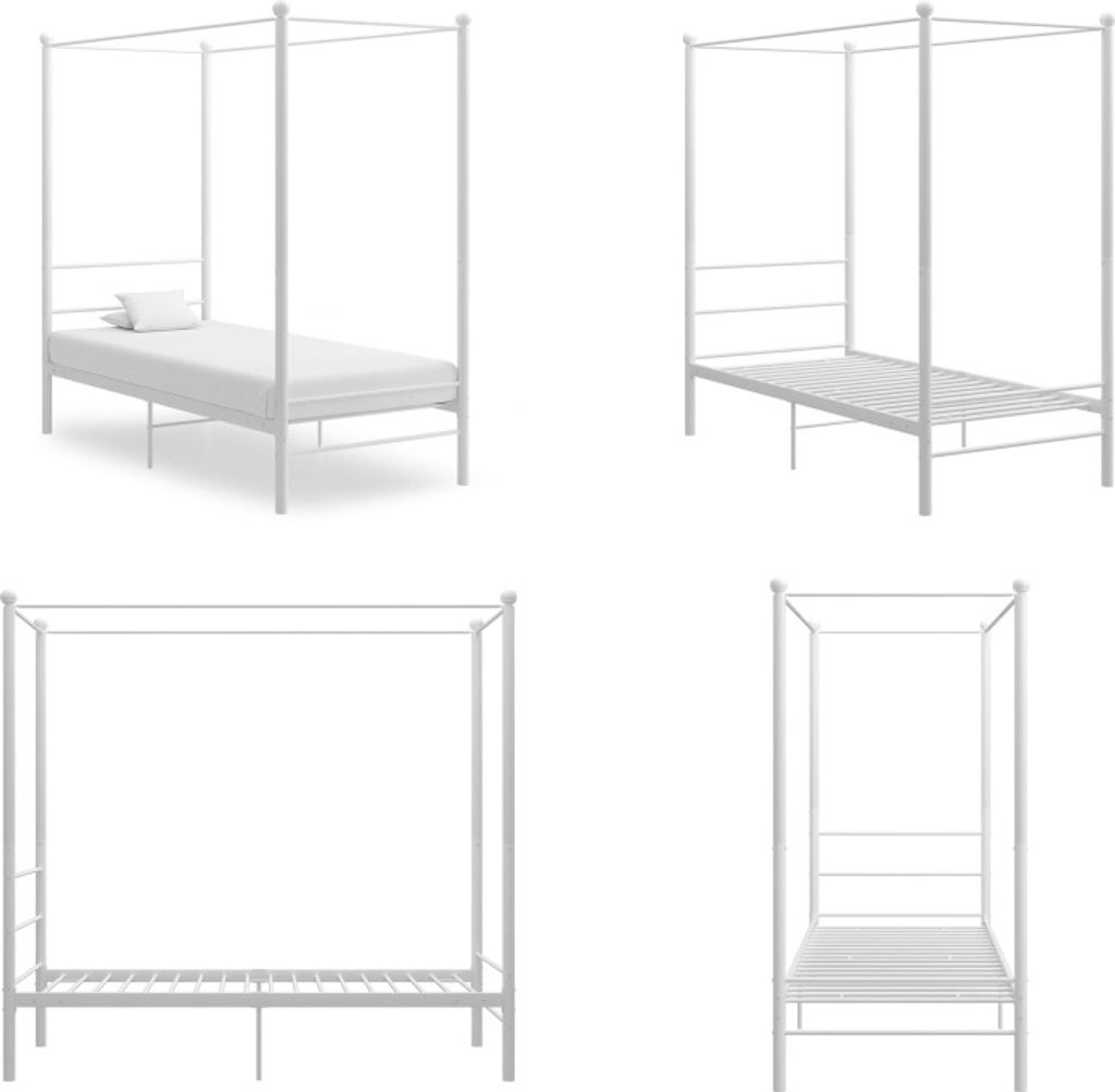 vidaXL Himmelbett Weiß Metall 100x200 cm - Bettrahmen - Metall-Bettrahmen - Bett - Betten