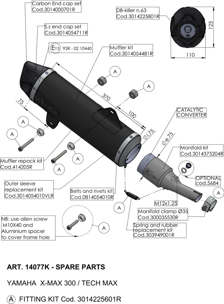 Schalldämpferhülle LeoVince Auspuff-Ersatzteil Hülle Endschalldämpfer, schwarz, 370mm