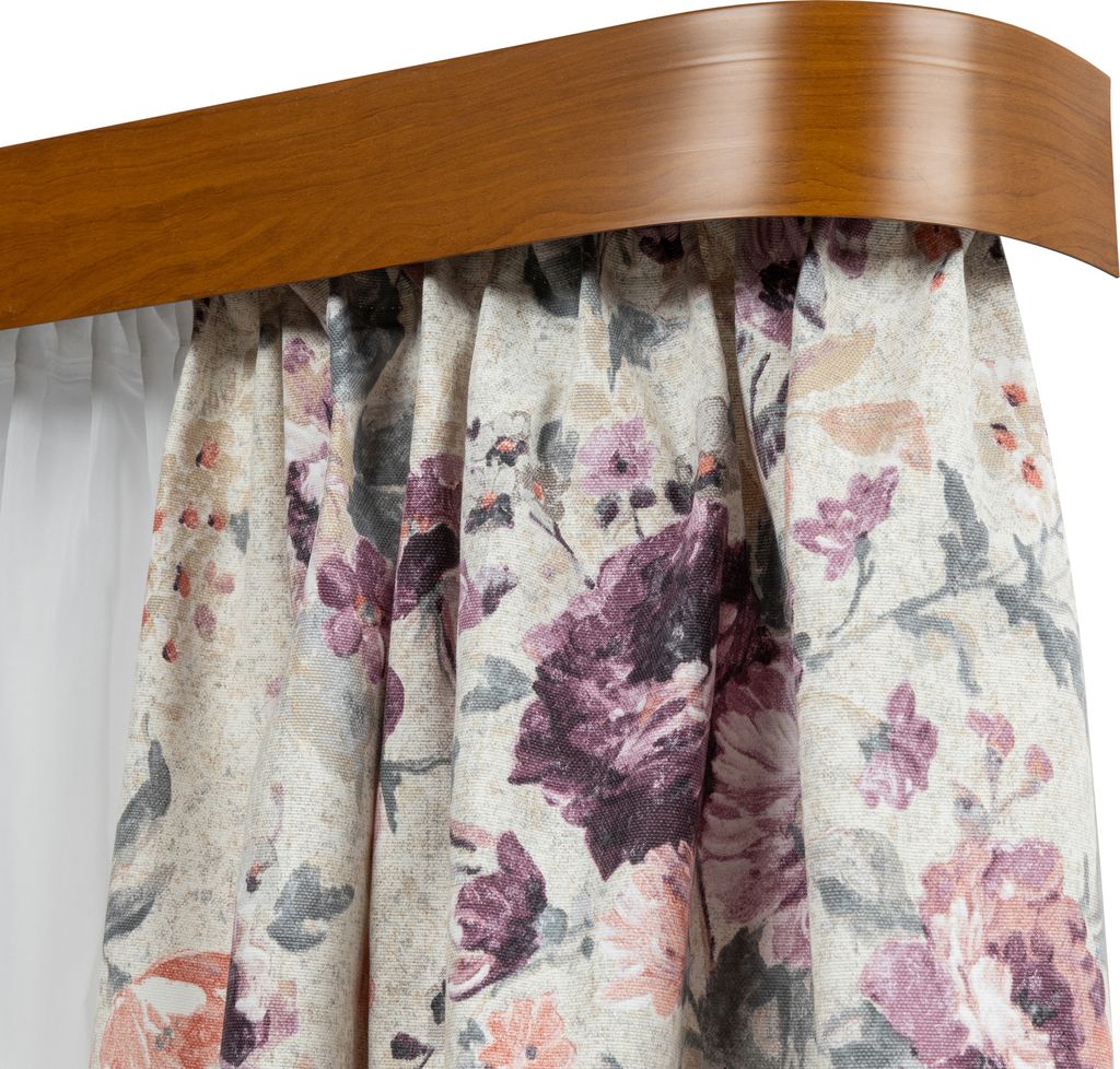 SN Deco - Vorhangschiene SH Set 1-läufig weiß 600cm, mit Endbögen, Gardinenschiene, vorgebohrt, m. Blende Kirsch 7.5cm, Komplettes Zubehör und ...