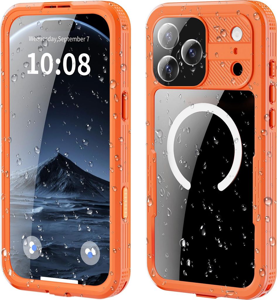 Wasserdichte Schutzhülle für iPhone 17 Pro Max, Displayschutz, passend für Magsafe, Ganzkörper Unterwasser Handyhülle Orange