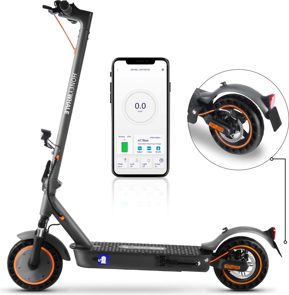 10 ZOLL Elektro Scooter mit Straßenzulassung ABE E-Scooter 20 km/h 10ah Aluminium Elektroroller eKFV Zulassung Faltbar Roller EScooter - schwarz