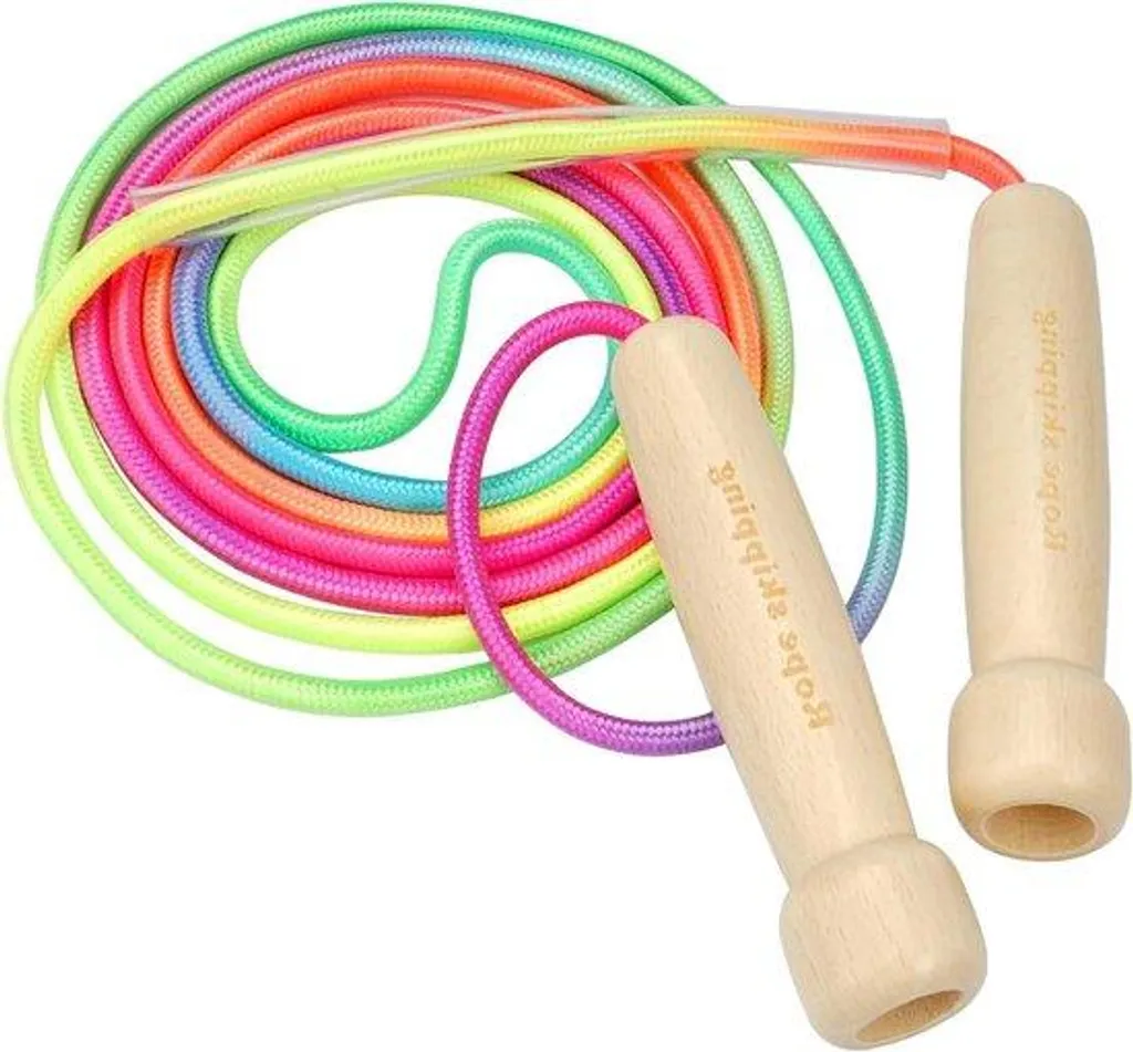 Corde à sauter enfant en bois et coton coloré pour sport de plein air