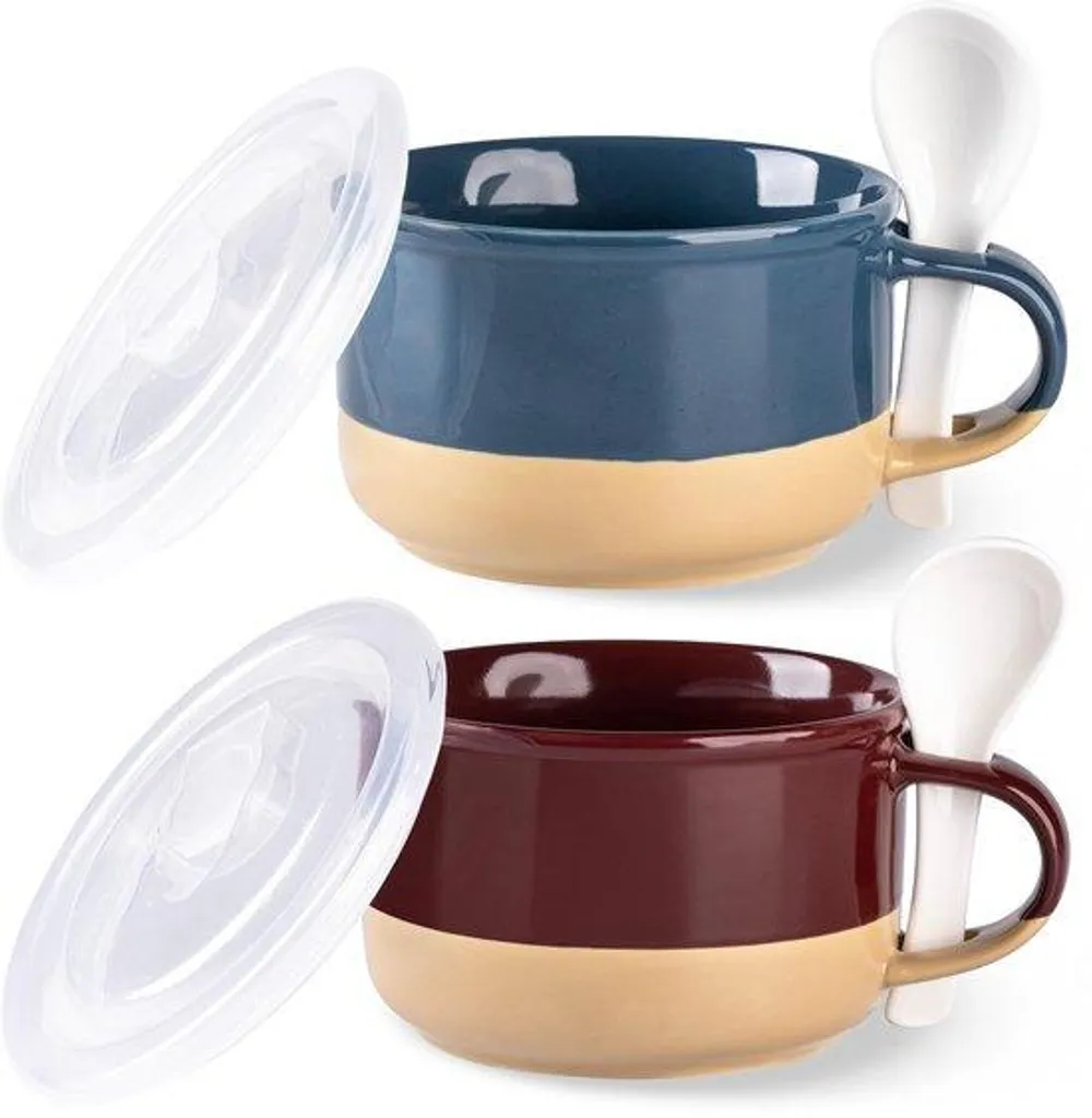 Bol de Cuisine avec Couvercle et Cuillère pour Soupe et Ramen 700ml