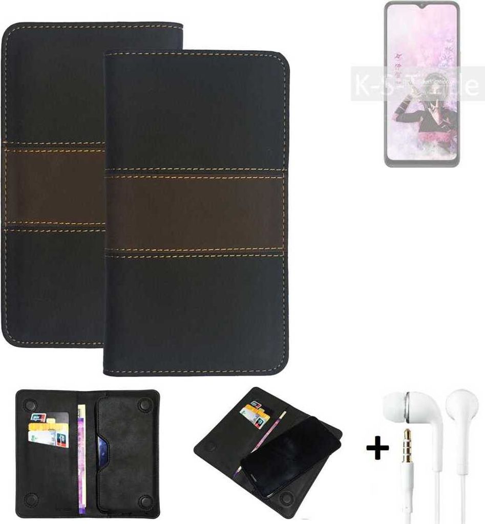 K-S-Trade Handyhülle + Kopfhörer kompatibel mit Sharp Aquos V6 5G Schutzhülle Walletcase Bookstyle Tasche Schutz Case Hülle Wallet Cover