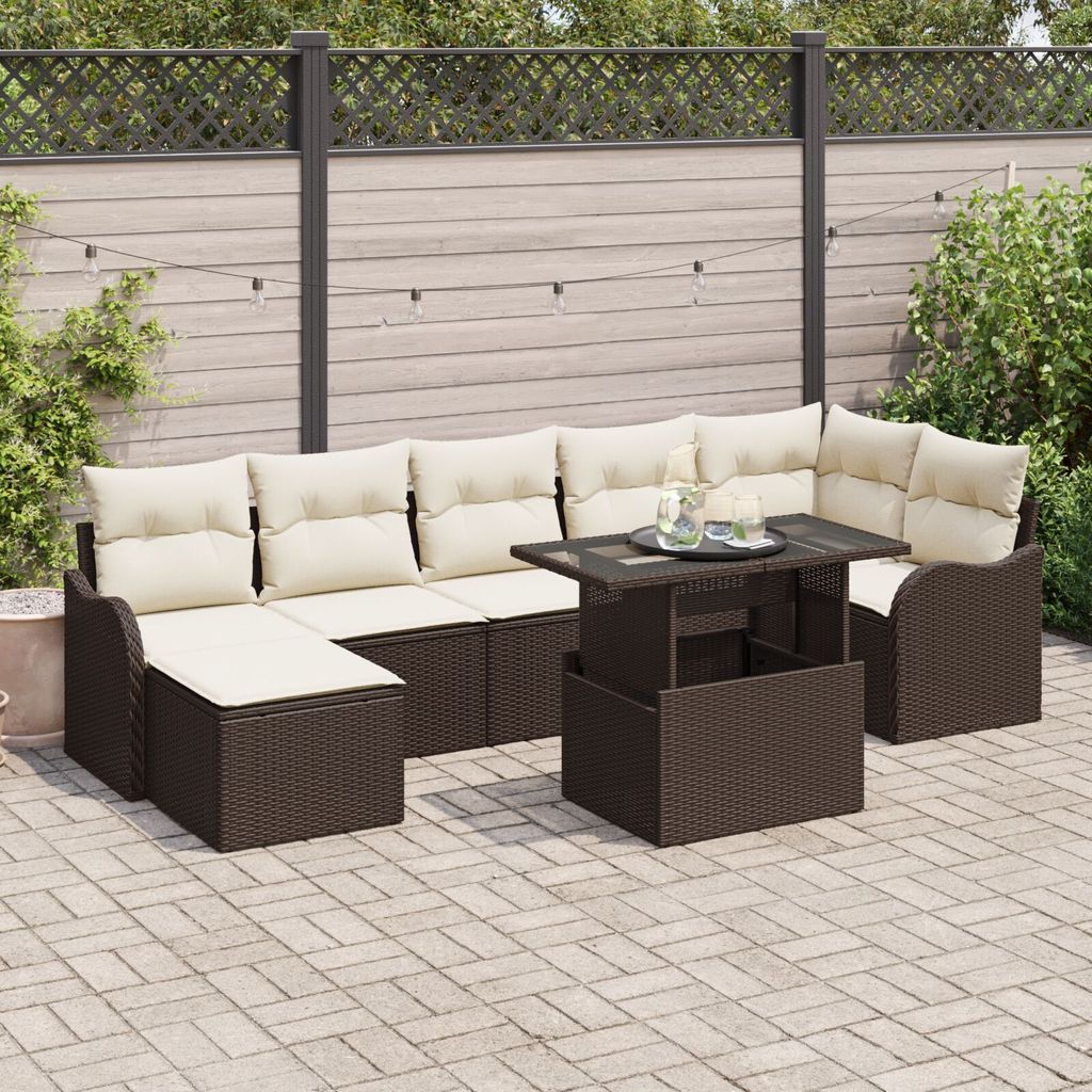 Möbel 8-teiliges Garten Sofa Set mit Kissen Braun Poly Rattan, 2-Sitzer Garten Sofa mit Kissen Braun Poly Rattan - Gartensofas 3348504