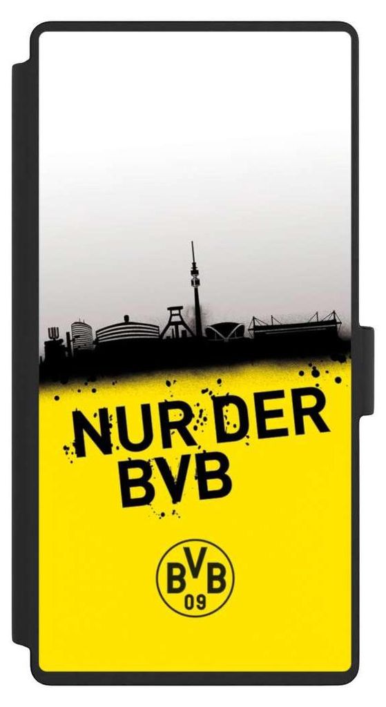 NIVOCASE Klapphülle für Samsung Galaxy S23 Ultra Handyhülle aus Kunst Leder NIVOflip schwarz BVB Borussia Dortmund Statement