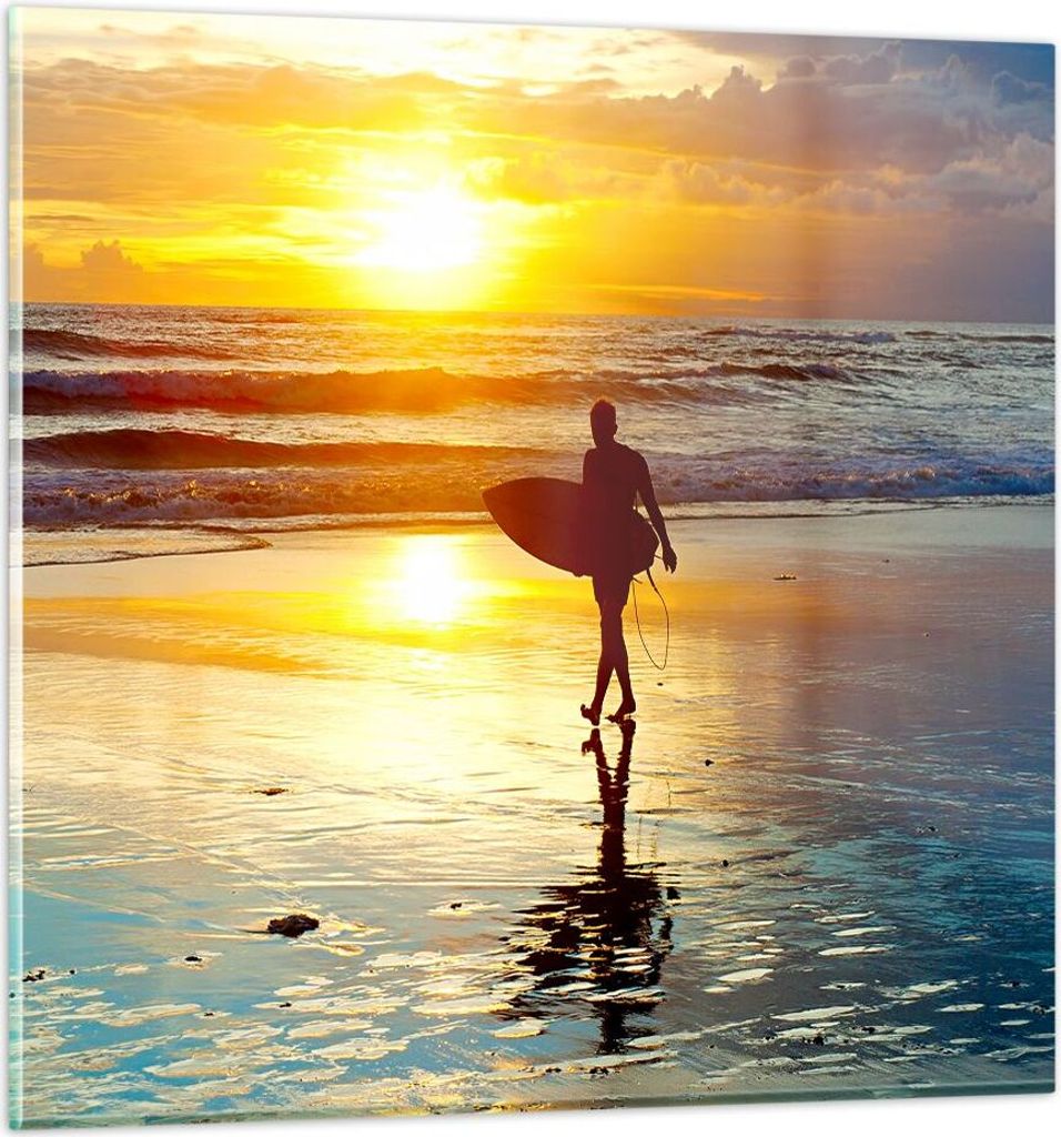 Bilder auf glas - Surfer sonnenuntergang ozean brett - 50x50cm - Glasbilder - Wandbilder - Kunstdruck - zum Aufhängen bereit - Wanddekoration aus ...