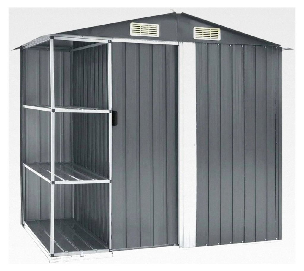Gartenhaus mit Regal in Grau 205x130x183 cm aus Eisen