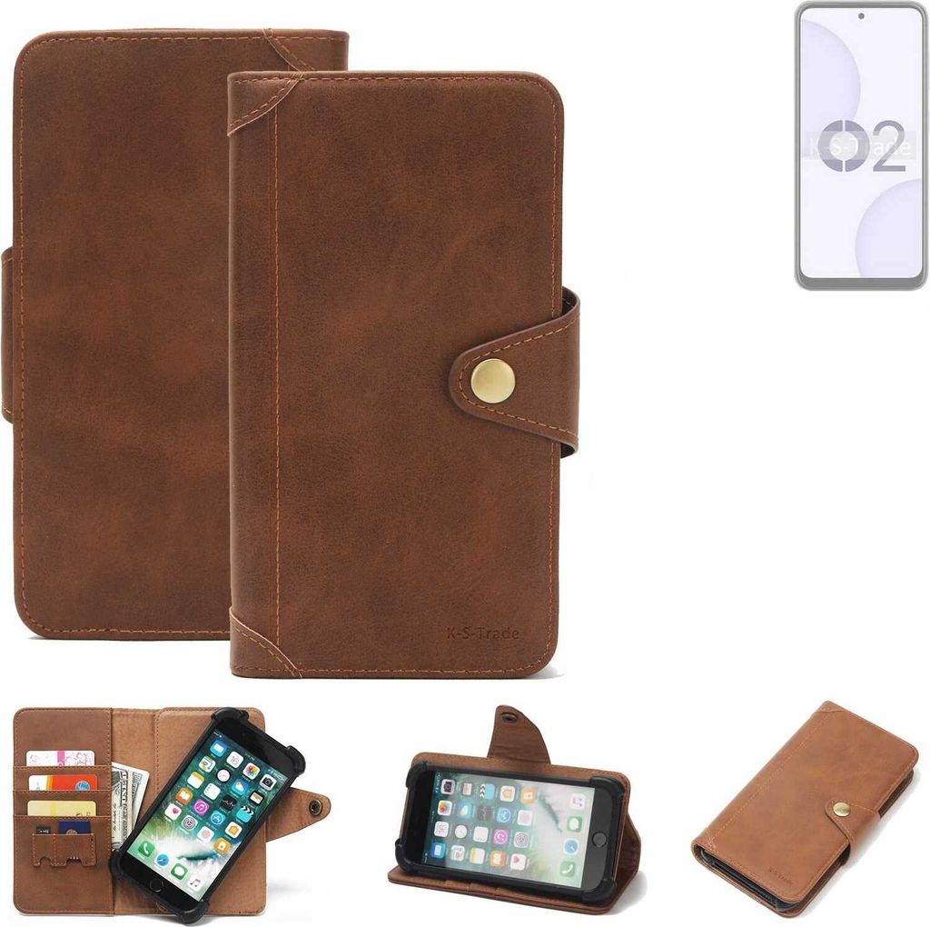 K-S-Trade Handyhülle kompatibel mit Lava O2 Schutz Hülle Walletcase Bookstyle Tasche Case Handytasche Wallet Flipcase Cover PolyurethanBraun (1x)