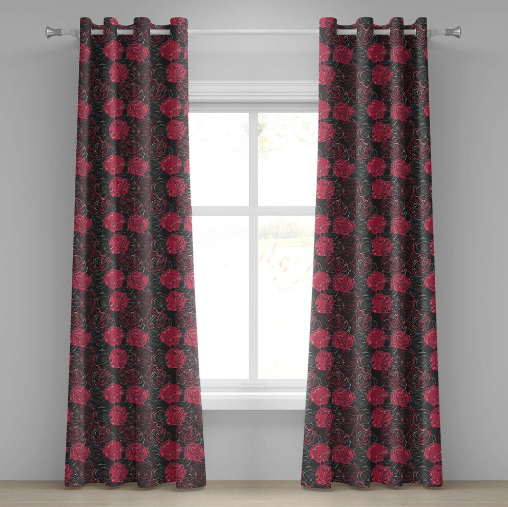 ABAKUHAUS Blumen Ösenvorhang, Ombre Style blühende Rose Blooms künstlerische Valentines Jubiläumsbild, Dekorative 2-Panel-Fenstervorhänge, 280...