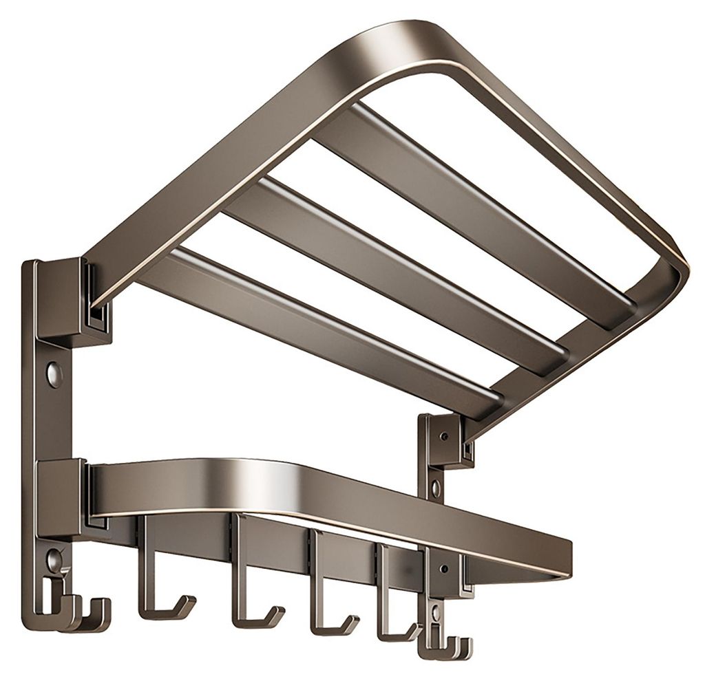 Faltbarer, wandmontierter Handtuchhalter aus Aluminium mit Haken, mattschwarze Oberfläche, langlebig und rostbeständig, Badezimmer-Aufbewahrungsr...