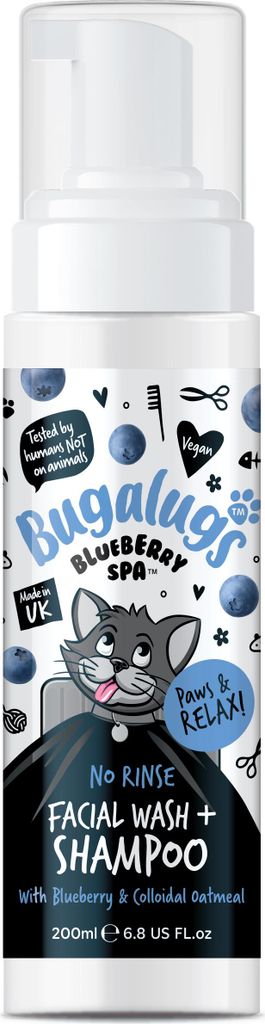 Bugalugs Blueberry Spa No Rinse Gesichtswäsche & Shampoo für Hunde & Katzen Katze